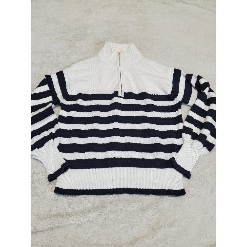 J. Crew‎ Black White Striped Knit 1/4 Zip Sweater Small Preppy Classic Nautical